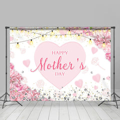 Lofaris Pink Floral Heart Diamond Light Mothers Day Backdrop