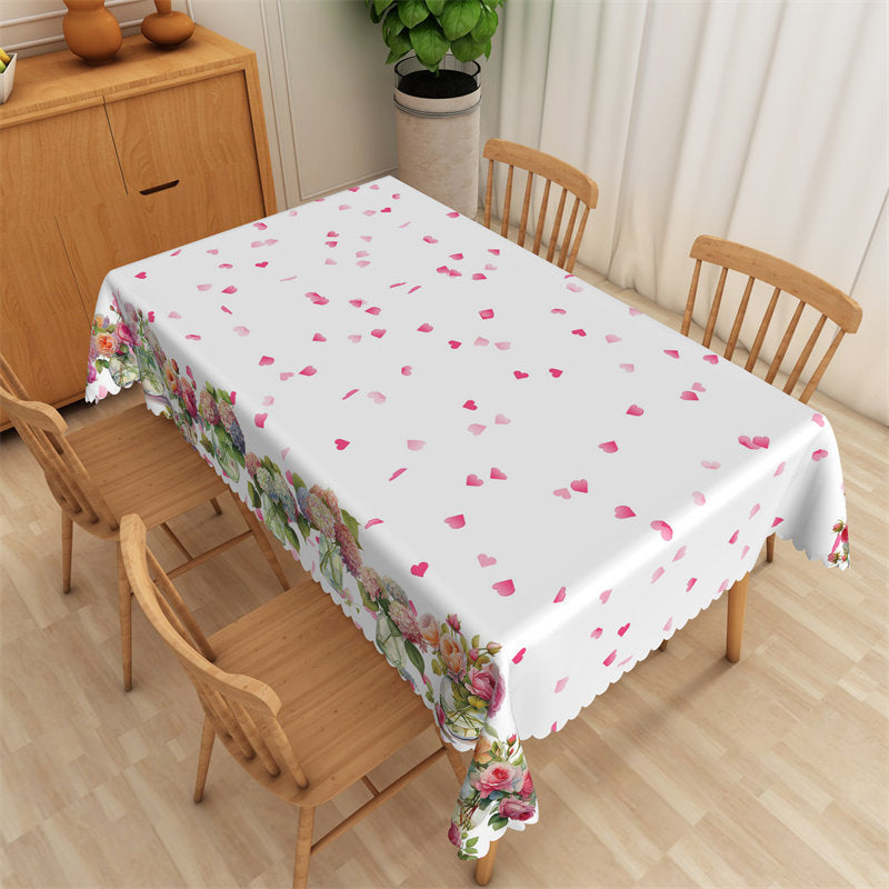 Lofaris Pink Floral Heart Shaped Petals Rectangle Tablecloth