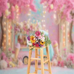 Lofaris Pink Floral Ice Cream Car Backdrop For Cake Smash