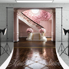 Lofaris Pink Floral Interior Staircase Photo Booth Backdrop