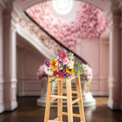 Lofaris Pink Floral Interior Staircase Photo Booth Backdrop