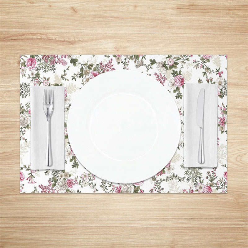 Lofaris Pink Floral Leaf Seamless Fabric Set Of 4 Placemats