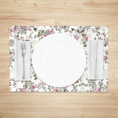 Lofaris Pink Floral Leaf Seamless Fabric Set Of 4 Placemats