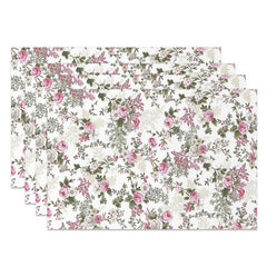 Lofaris Pink Floral Leaf Seamless Fabric Set Of 4 Placemats