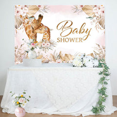 Lofaris Pink Floral Leaves Boho Giraffe Baby Shower Backdrop