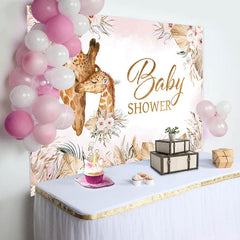 Lofaris Pink Floral Leaves Boho Giraffe Baby Shower Backdrop