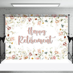 Lofaris Pink Floral Leaves Faded Happy Retirement Backdrop