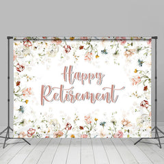 Lofaris Pink Floral Leaves Faded Happy Retirement Backdrop