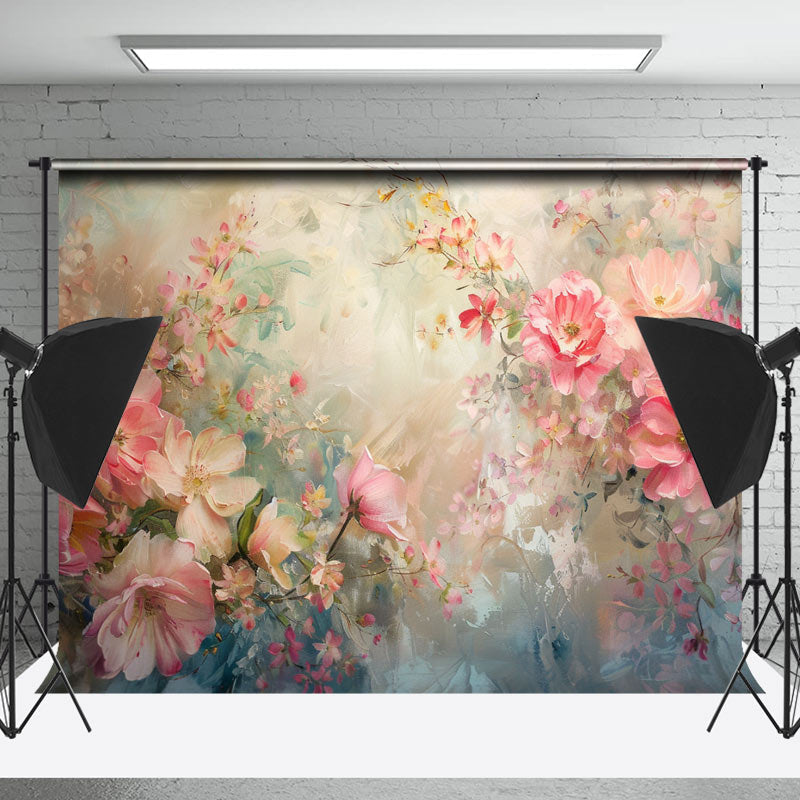 Lofaris Pink Floral Leaves Oil Painting Fine Art Backdrop