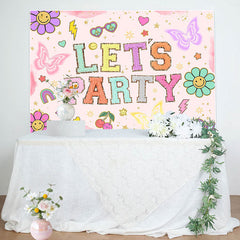 Lofaris Pink Floral Lets Party Butterfly Birthday Backdrop