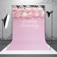 Lofaris Pink Floral Light Happy Wedding Anniversary Backdrop