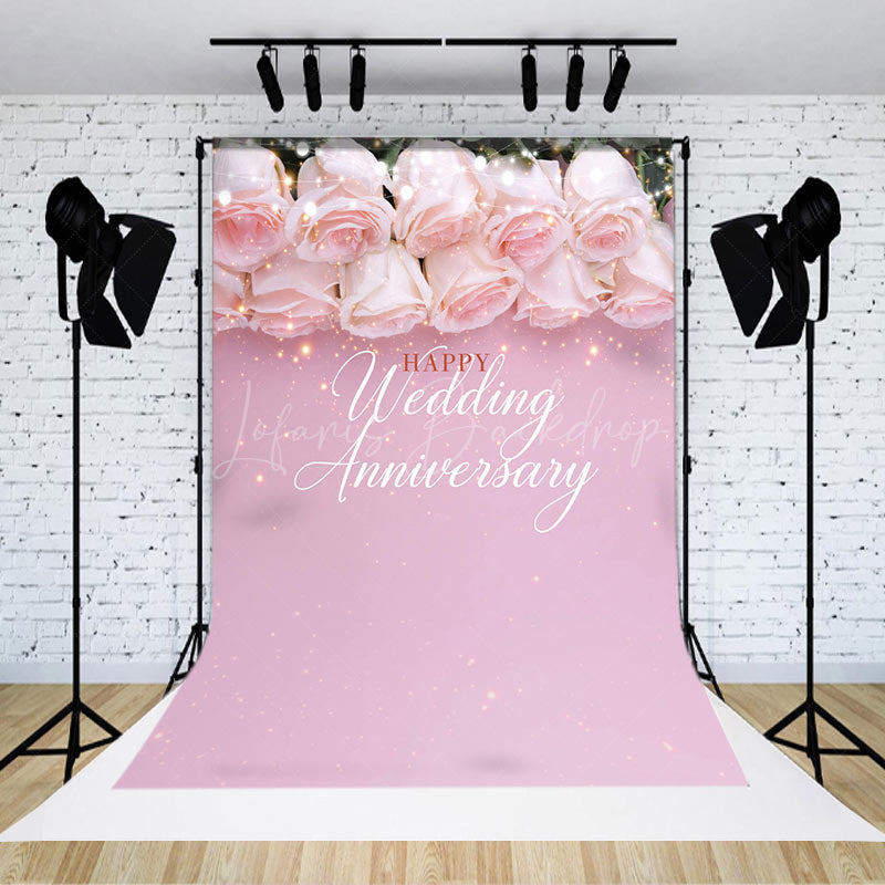 Lofaris Pink Floral Light Happy Wedding Anniversary Backdrop