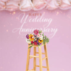 Lofaris Pink Floral Light Happy Wedding Anniversary Backdrop