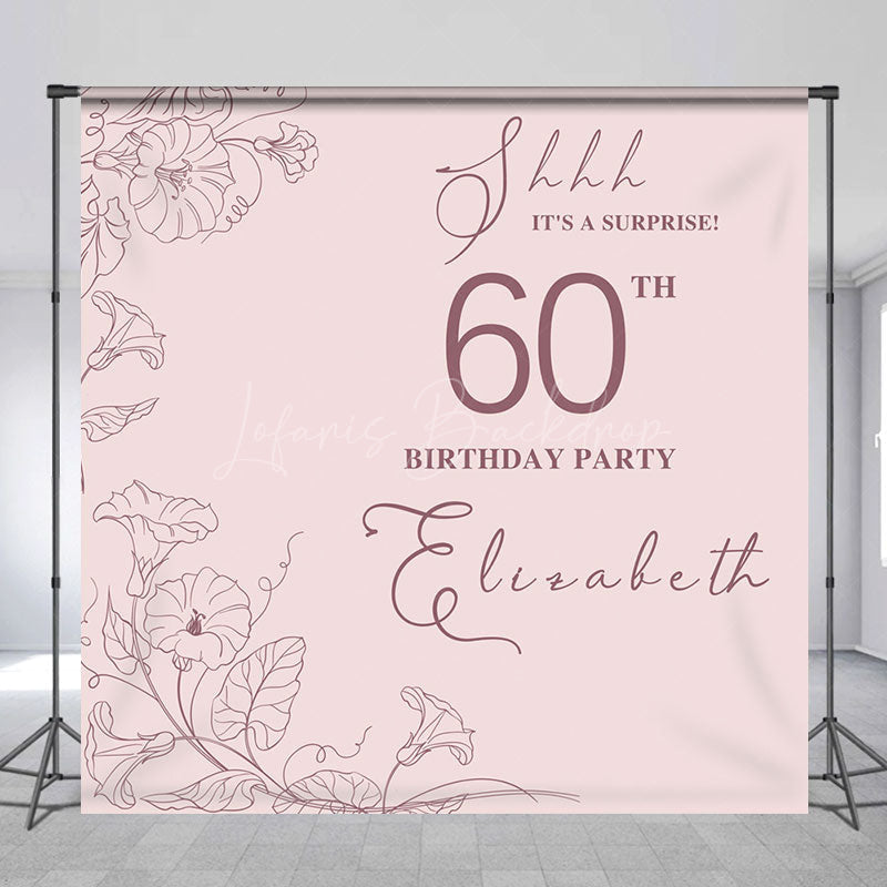 Lofaris Pink Floral Lines Custom Name 60th Birthday Backdrop