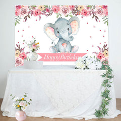 Lofaris Pink Floral Lovely Elephant Happy Birthday Backdrop