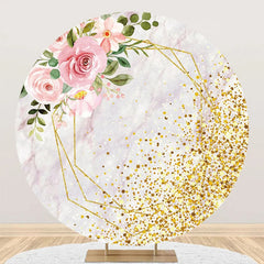 Lofaris Pink Floral Marble Golden Round Birthday Backdrop