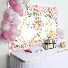 Lofaris Pink Floral Mi Bautizo Angel Baptism Backdrop