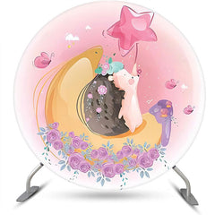 Lofaris Pink Floral Moon Hedgehog Round Birthday Backdrop