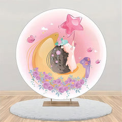 Lofaris Pink Floral Moon Hedgehog Round Birthday Backdrop