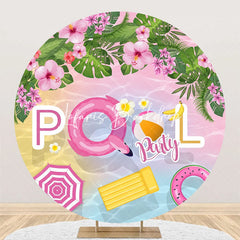 Lofaris Pink Floral Plant Summer Round Pool Party Backdrop