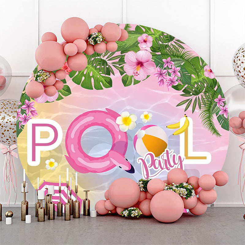 Lofaris Pink Floral Plant Summer Round Pool Party Backdrop