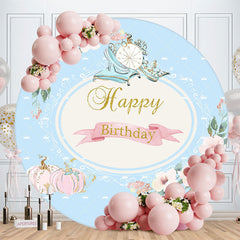 Lofaris Pink Floral Pumpkin Blue Round Birthday Backdrop