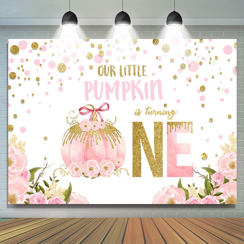 Lofaris Pink Floral Pumpkin Is Turning One Birthday Backdrop