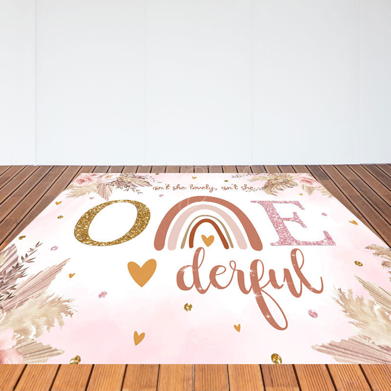 Lofaris Pink Floral Rainbow Boho 1st Birthday Floor Decal