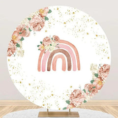 Lofaris Pink Floral Rainbow Boho Round Backdrop For Birthday