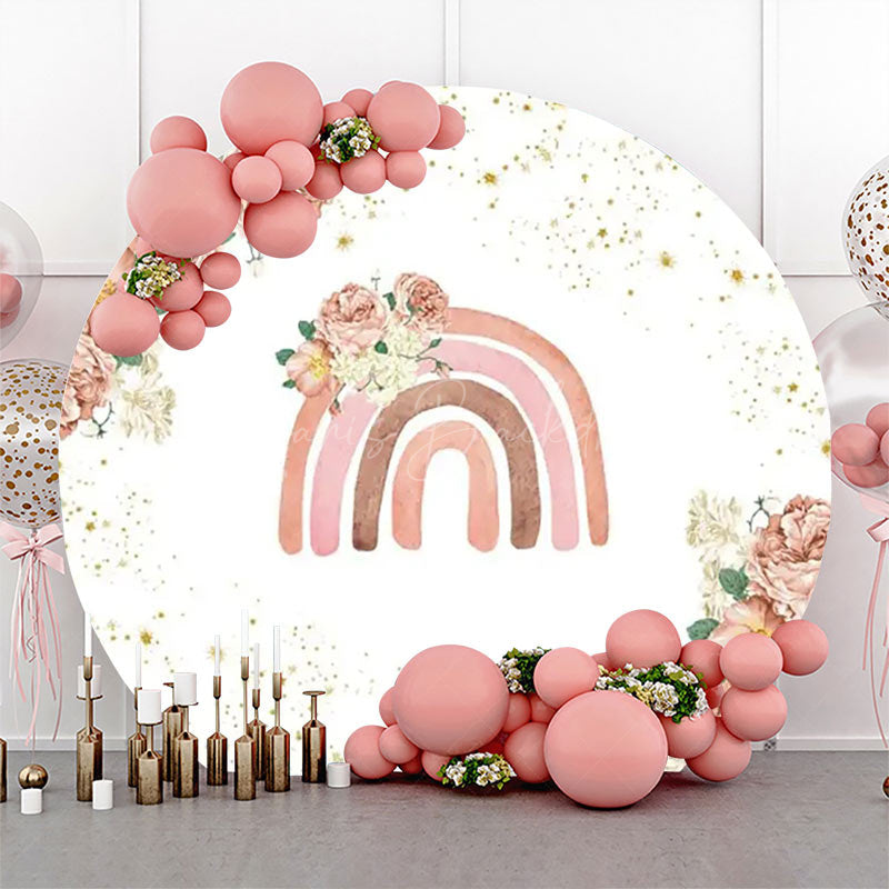 Lofaris Pink Floral Rainbow Boho Round Backdrop For Birthday