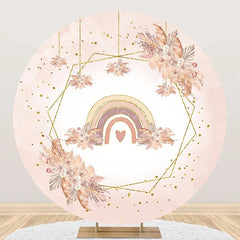 Lofaris Pink Floral Rainbow Boho Round Birthday Backdrop