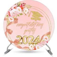 Lofaris Pink Floral Ribbon Circle 2023 Graduation Backdrop