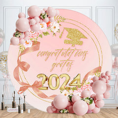 Lofaris Pink Floral Ribbon Circle 2023 Graduation Backdrop