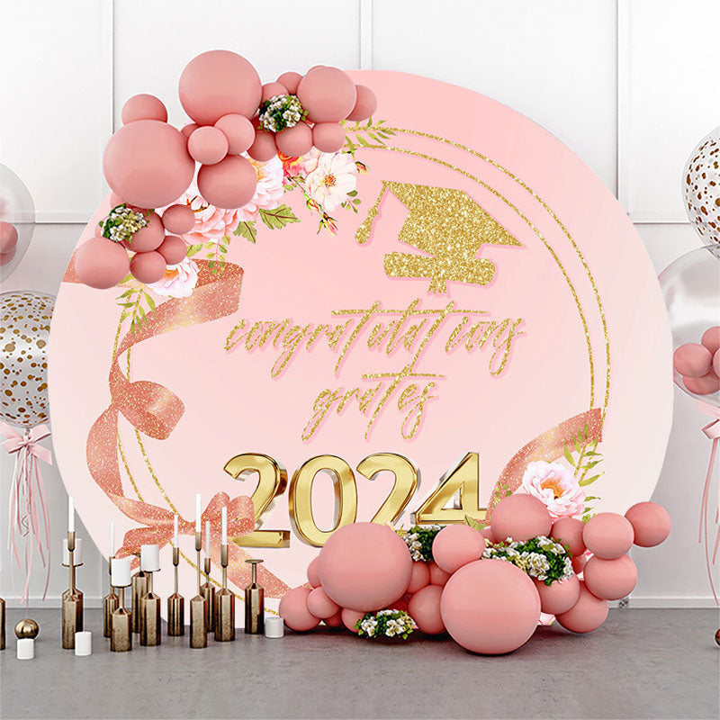 Lofaris Pink Floral Ribbon Circle 2023 Graduation Backdrop