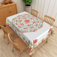 Lofaris Pink Floral Rings Boho Washable Tablecloth For Dining