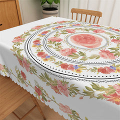 Lofaris Pink Floral Rings Boho Washable Tablecloth For Dining