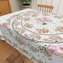 Lofaris Pink Floral Rings Green Stars Waterproof Tablecloth