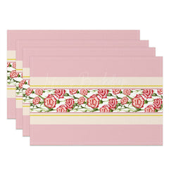 Lofaris Pink Floral Seamless Beige Dining Set Of 4 Placemats