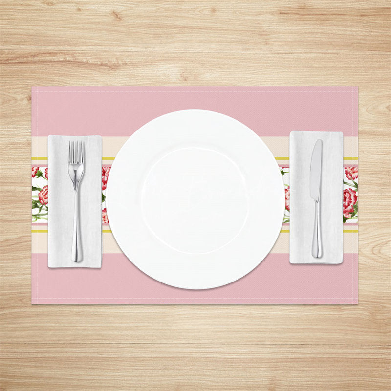 Lofaris Pink Floral Seamless Beige Dining Set Of 4 Placemats