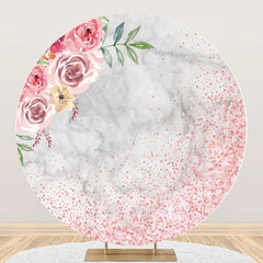 Lofaris Pink Floral Sequin Marble Round Birthday Backdrop