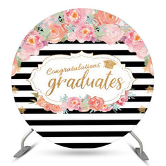 Lofaris Pink Floral Stripes Circle Congrats Grad Backdrop