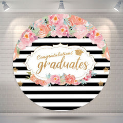 Lofaris Pink Floral Stripes Circle Congrats Grad Backdrop