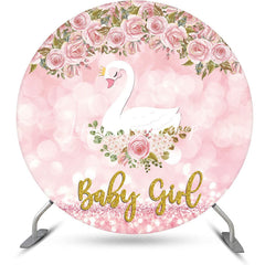 Lofaris Pink Floral Swan Round Baby Shower Backdrop For Girl