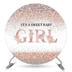 Lofaris Pink Floral Sweet Girl Round Baby Shower Backdrop