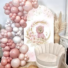 Lofaris Pink Floral Teddy Bear Arch Backdrop For Baby Shower