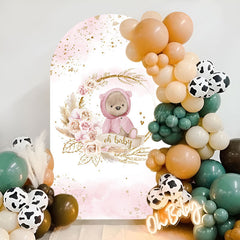 Lofaris Pink Floral Teddy Bear Arch Backdrop For Baby Shower