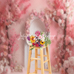 Lofaris Pink Floral Trees White Arch Door Wedding Backdrop