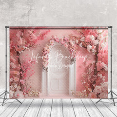 Lofaris Pink Floral Trees White Arch Door Wedding Backdrop