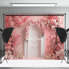 Lofaris Pink Floral Trees White Arch Door Wedding Backdrop