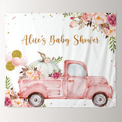 Lofaris Pink Floral Truck White Custom Baby Shower Backdrop